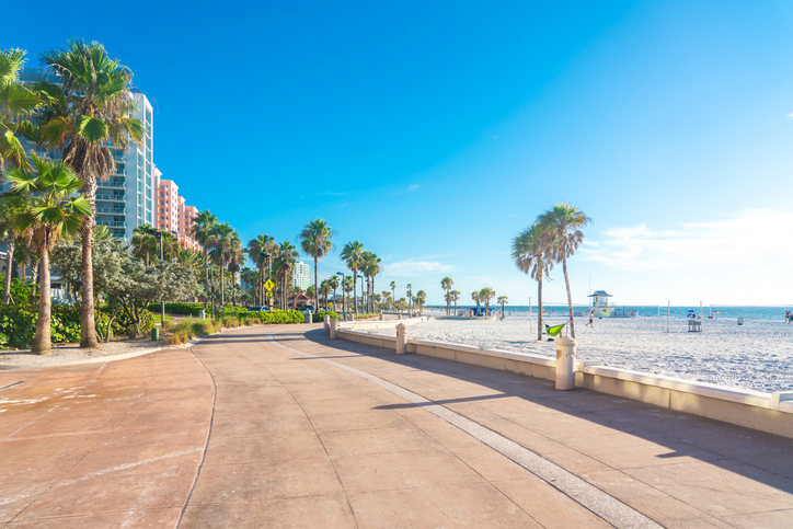 Clearwater beach with beautiful white sand in Florida